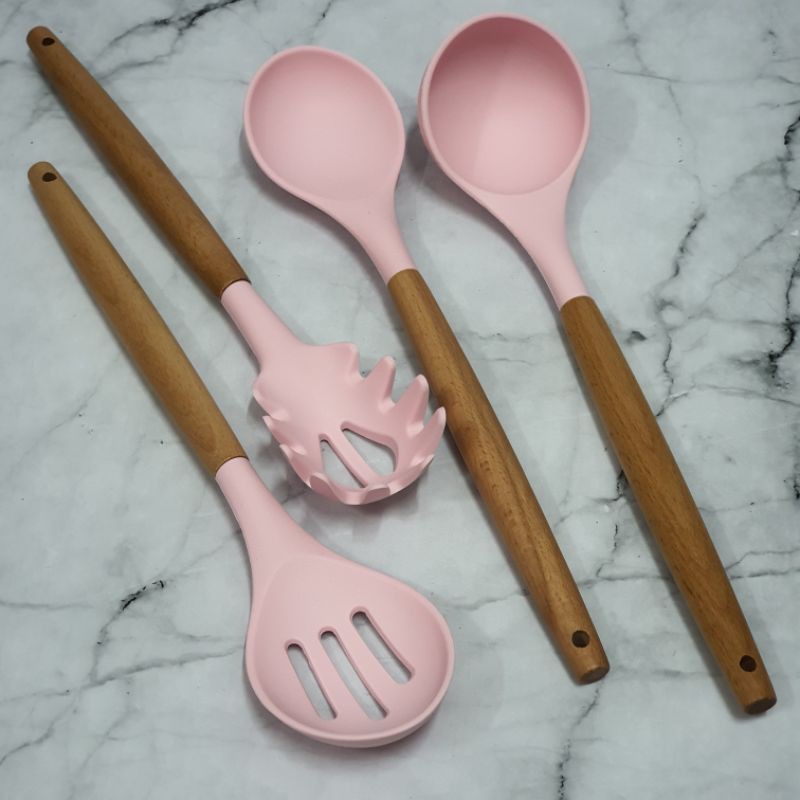 wooden silicone spatula cooking utensil soup and pasta set
