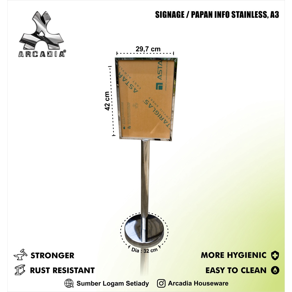 

Signage / Papan Info Stainless A3 (portrait)