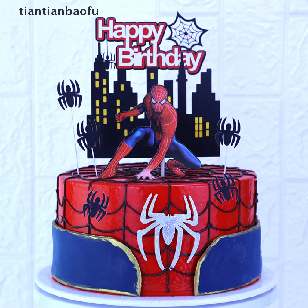 [tiantianbaofu] 1set Spider man Theme Cake Toppers for Birthday Party Cartoon Cake Deco Gifts Boutique