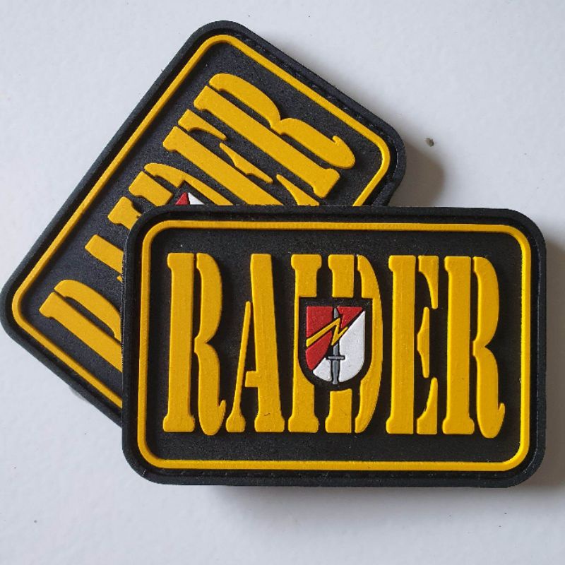 PATCH RUBBER LOGO TULISAN RAIDER TNI AD/TEMPELAN EMBLEM KARET VELCRO ARMY