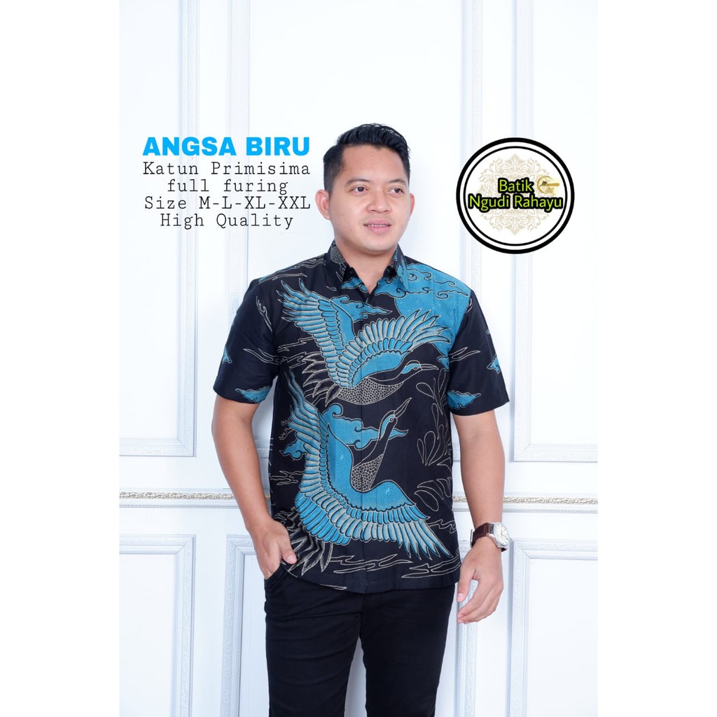 ANGSA BIRU NGUDI RAHAYU ATASAN KEMEJA BAJU BATIK PRIA SOLO LENGAN PENDEK FULL FURING NATANEGARA SAWUNG SAR  KAMULYAN SEKAR PEKEN AYAM CEMORO LARAS TIGA NEGERI WIKRAMA SINGA SOGAN BIANTARA KAWUNG ROGO DEWANGGA  GARUDA PANCASILA PEKSI TRUNTUM SATYA KENCONO