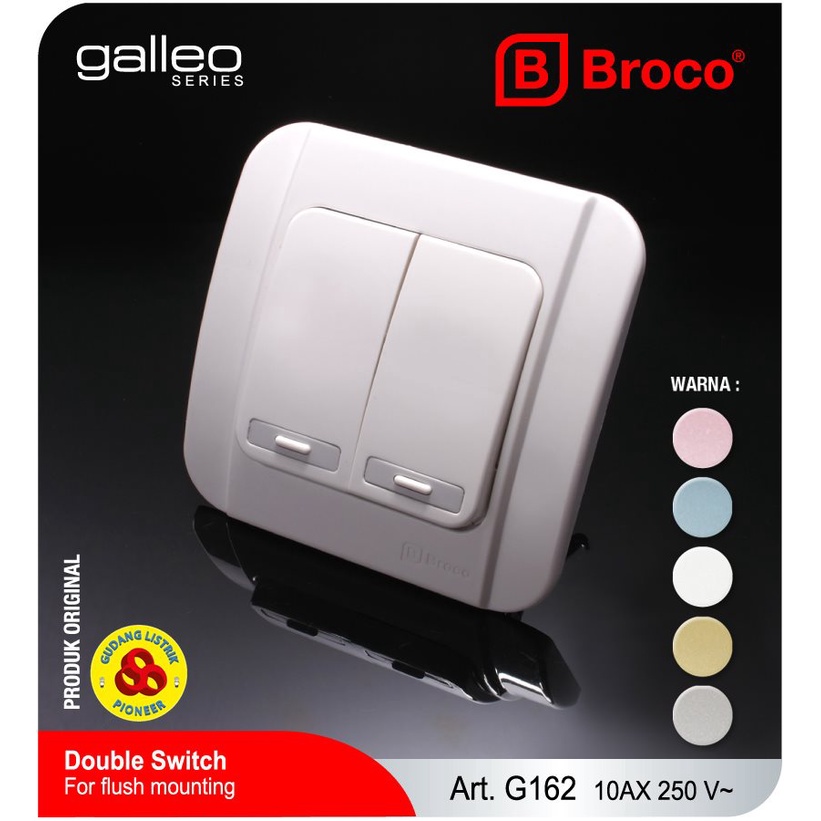 Broco Saklar Seri 2G Galleo G162-55S Double Switch 2 Gang 1 Way White