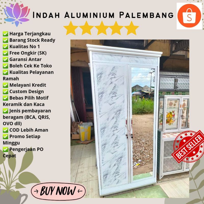 LEMARI PAKAIAN 2 PINTU MARMER MINIMALIS ALUMINIUM PALEMBANG