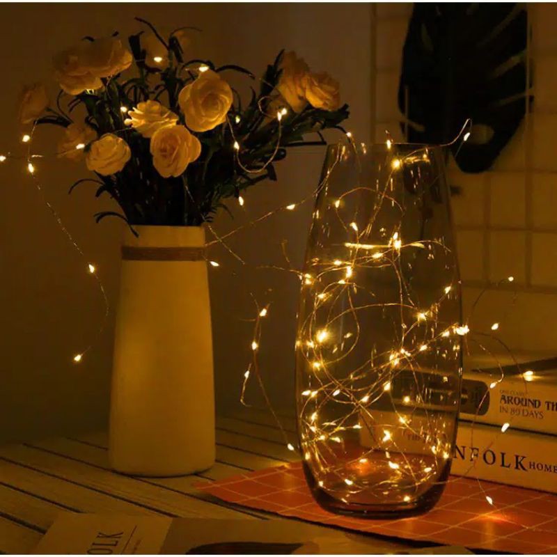 Lampu LED tumblr 10M Kawat 100led Tembaga Tenaga Baterai dengan Tombol