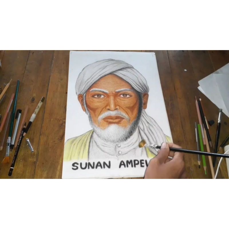 Lukisan Keren | Lukisan Pensil Warna |  Lukisan Walisongo | Lukisan Sunan Ampel |Kado Lukisan kertas