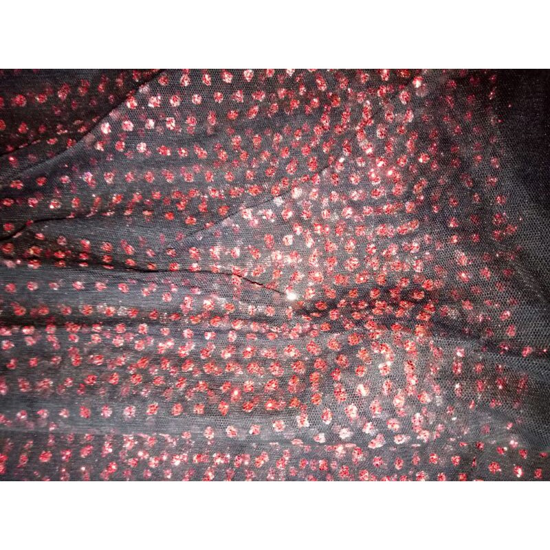 Kain Tile Strech Hitam Motif Bintik Marun harga per 3 Meter