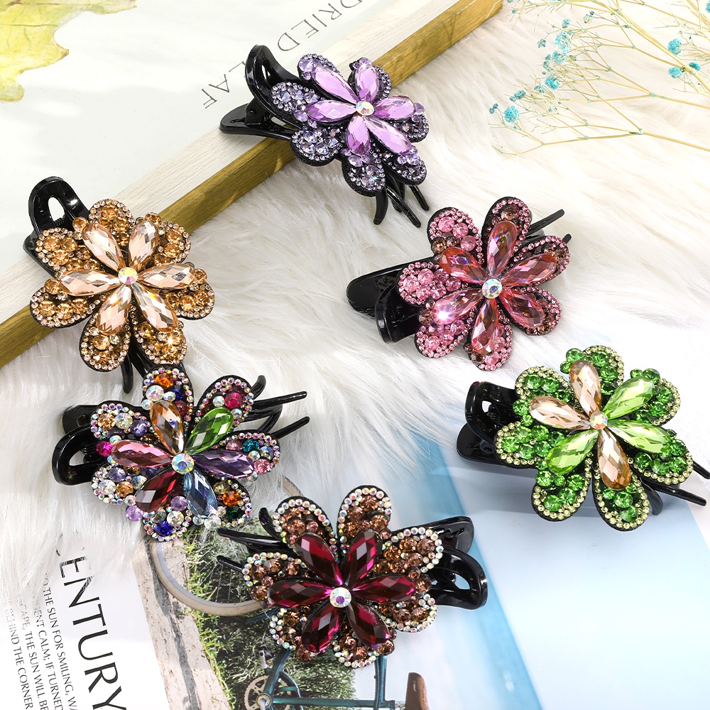 Rhinestone Hairpins Barrettes Flower Duckbill Hair Claws Retro Hair Clips For Women Ponytail Holder Hair Accessories