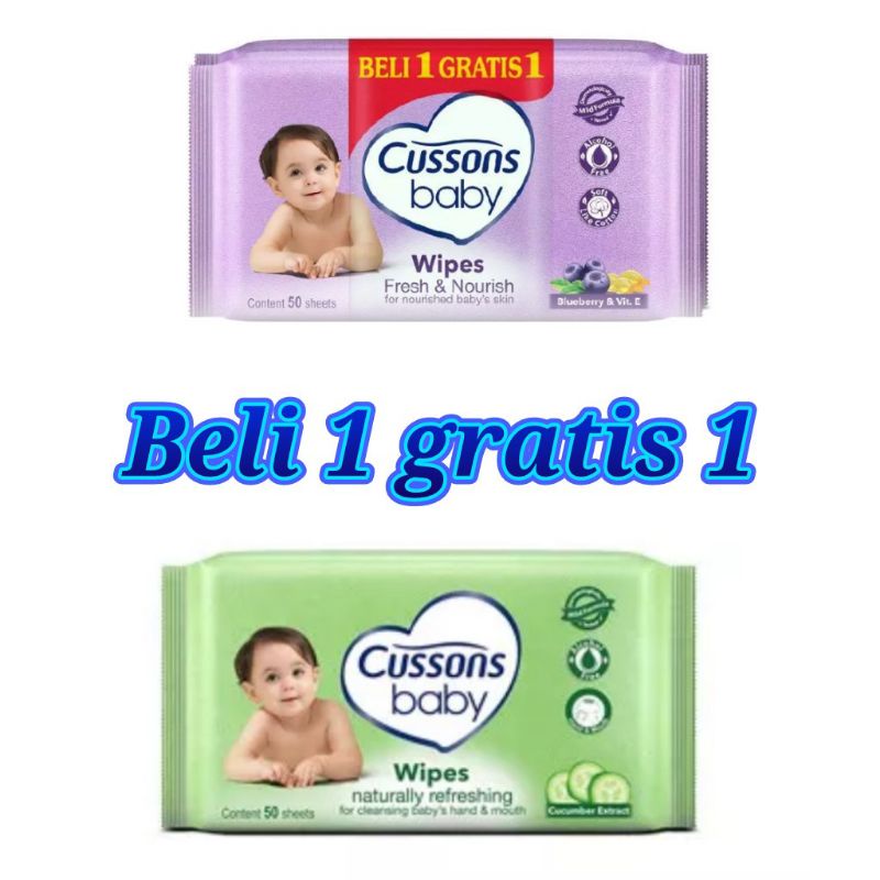 Cusson baby wipes 50s kemasan beli satu gratis satu