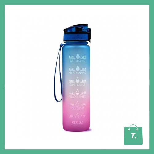 Botol Minum Lucu 1 Liter BPA Free Warna Warni Jadwal Drink Reminder