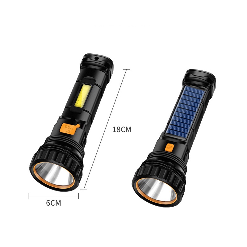 (Solar Usb Rechargeable Lampu Senter Led Cob 3 Mode Tahan Air Untuk Hiking / Camping / Outdoor