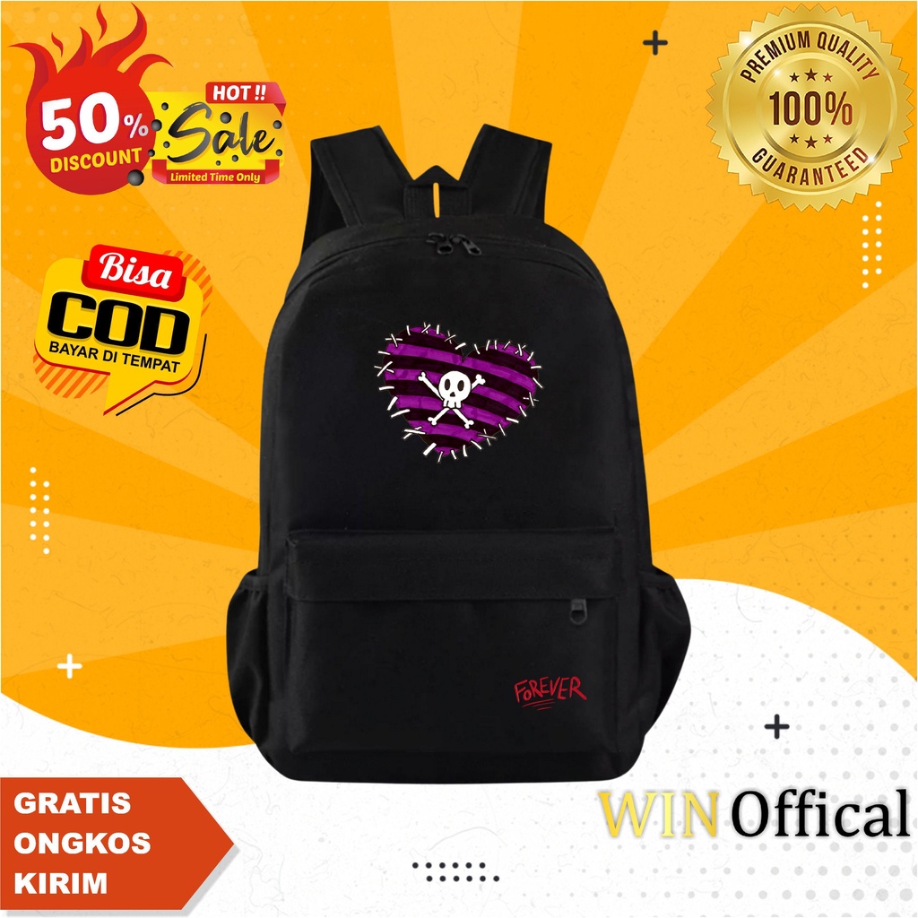 Tas Ransel Wanita Tas Backpack Hitam Cewek Tas Sekolah Murah Gmabar LOVE Hitam