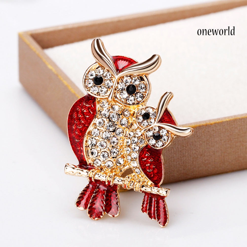 OW@ Fashion Enamel Owl Shape Rhinestones Embedded Brooch Pin Badge Banquet Jewelry