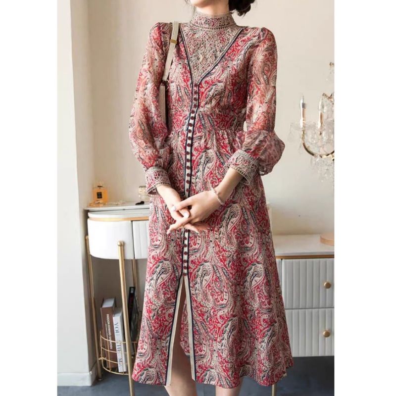 MDLV ~ 57740 MOUSELINE EMBROIDERED NECKLINE DRESS GAMIS MAXI GAMIS MUSLIM FASHION MUSLIM IMPORT