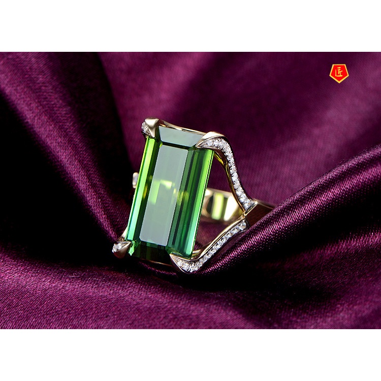 [Ready Stock]Luxury Elegant Fully-Inlaid Green Gemstone Ring