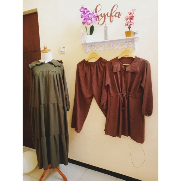 Midi dress crinkle army kerah korea busui jumbo