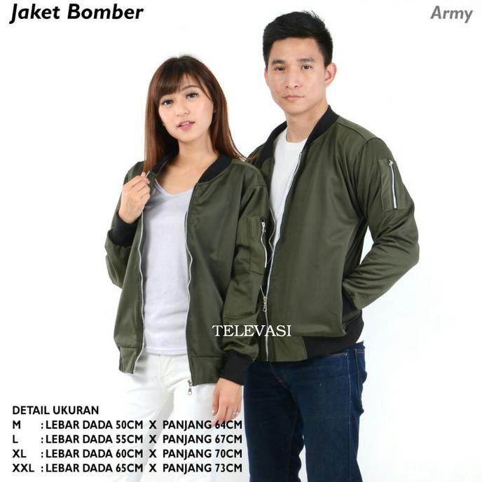 Jaket Bomber Unisex Army Size M-Xxl - Army, M