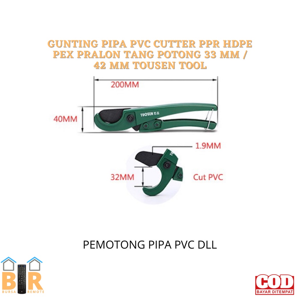 Gunting PIPA PVC CUTTER PPR HDPE PEX PRALON TANG POTONG 33 MM / 42 MM TOUSEN TOOL