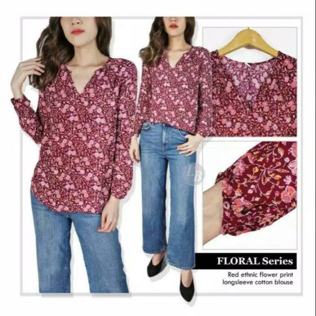 OLD NAVY RED ETHNIC FLOWER BLOUSE BIG SIZE