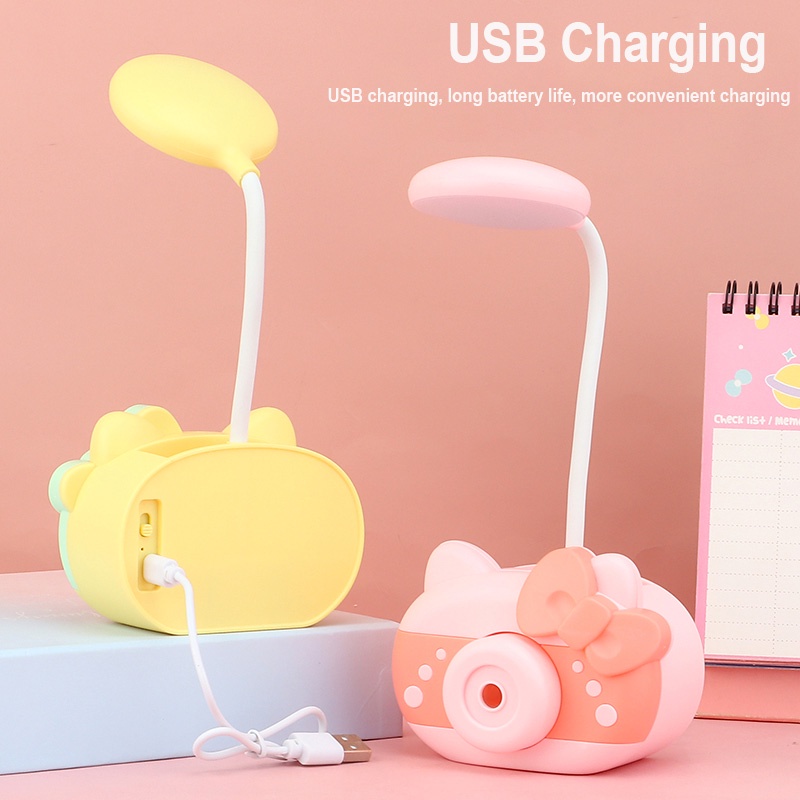 Rautan Pensil pengisi daya USB dudukan Handphone lampu malam led 3 in 1 lampu meja belajar anak