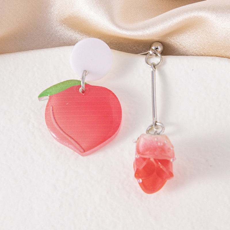 Anting Drop Bentuk Peach Warna Pink Bahan Resin Gaya Korea Untuk Wanita