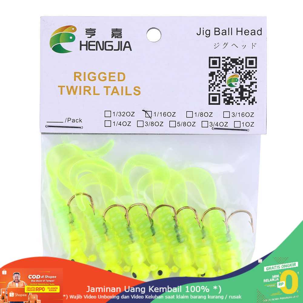 (BISA COD) RVOSTR Hengjia Umpan Pancing Sea Bass Soft Bait Head Twirl Worm 1.75G 7PCS