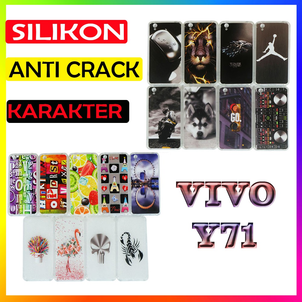 ANTI CRACK Vivo Y71 Case Casing Anti Shock 3D Motif Softcase Gambar Silikon Handphone Kasing HP Anticrack Sarung Kesing Antishock Softshell Soft Silicon Jelly Case