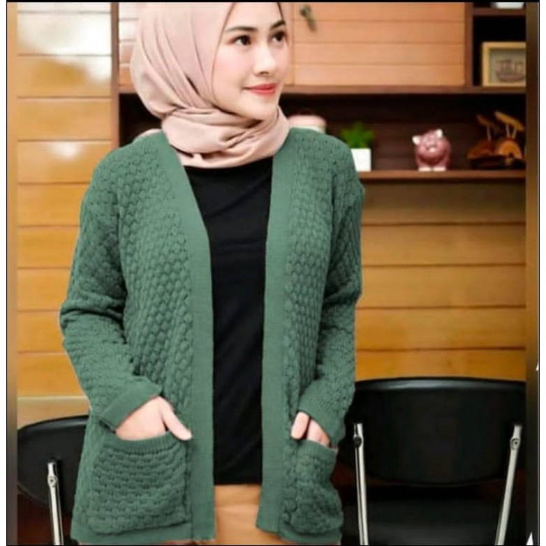 CARDIGAN NANAS RAJUT / CARDIGAN POP CORN KNIT / KARDIGAN RAJUT NANAS Long Cardy Muslimah Premium Remaja Outwear Wanita