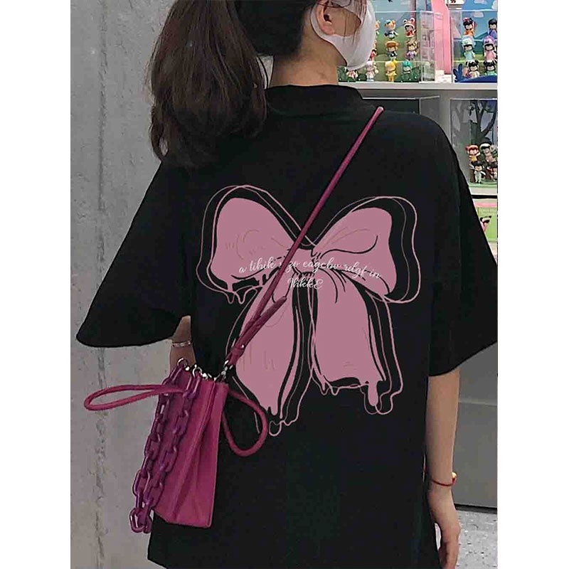 Kaos Atasan Wanita Lengan Pendek Oversize Printed T-shirt Baju Wanita Kekinian Korean Style/kaos atasan wanita/lengan pendek dicetak kaos hitam/atasan wanita