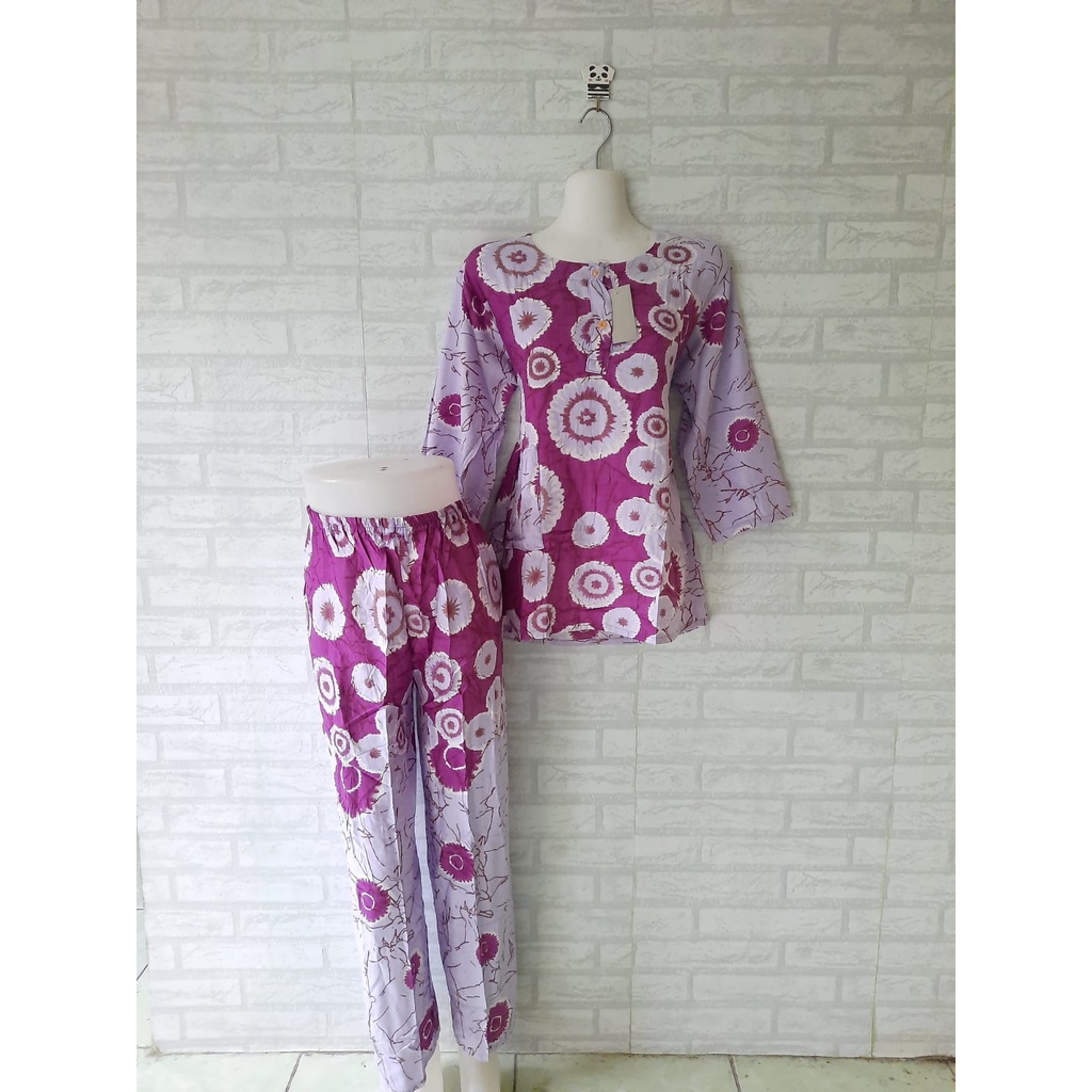 setelan piyama baju tidur batik lengan 3/4 celana panjang