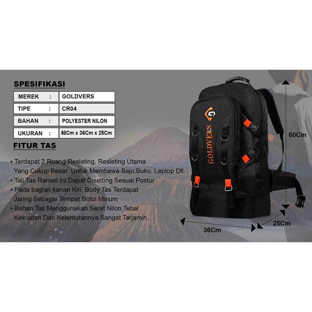 Tas Ransel GOLDVERS Tas Mudik Pria Tas CARRIER SUPER JUMBO Original 60L Ransel Hiking Tas Punggung
