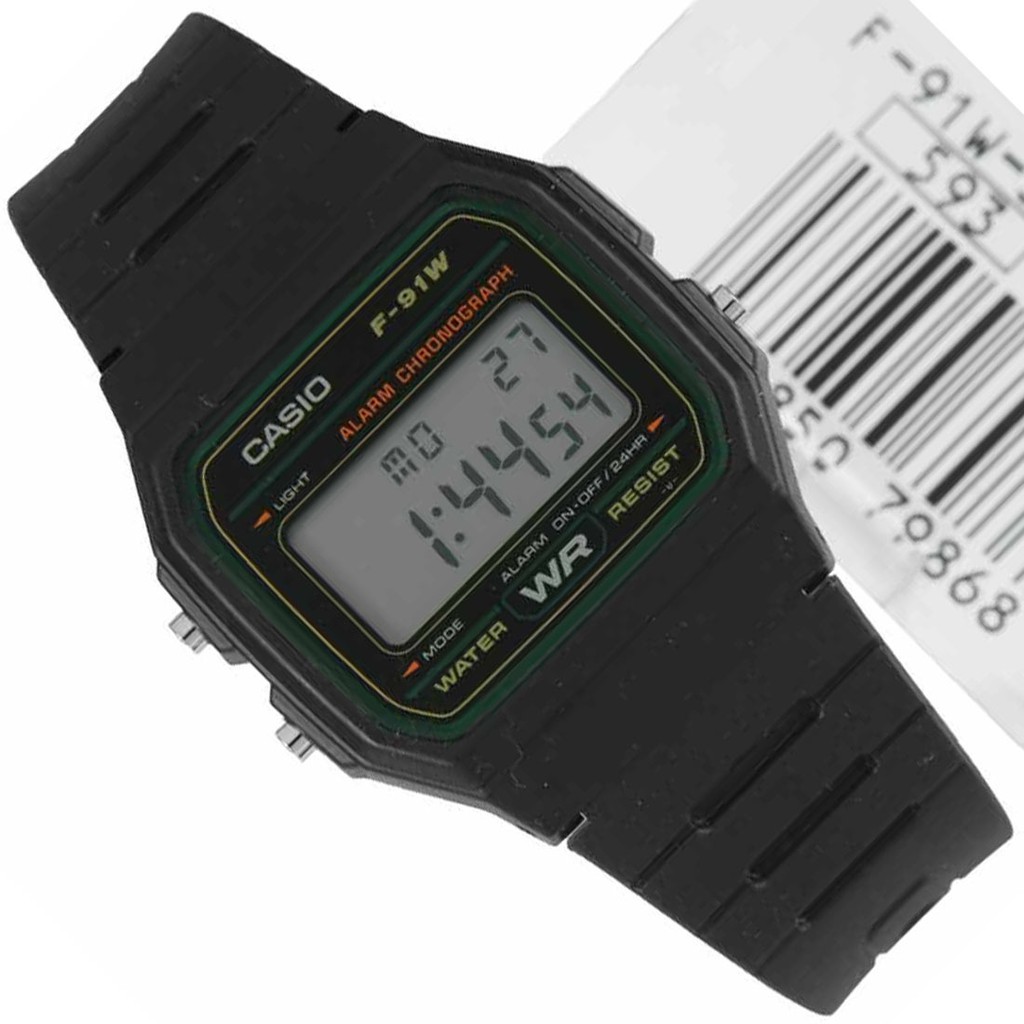 Casio Original F-91W-3DG / F91W-3DG  Jam Tangan Pria - Digital - Karet - Hitam