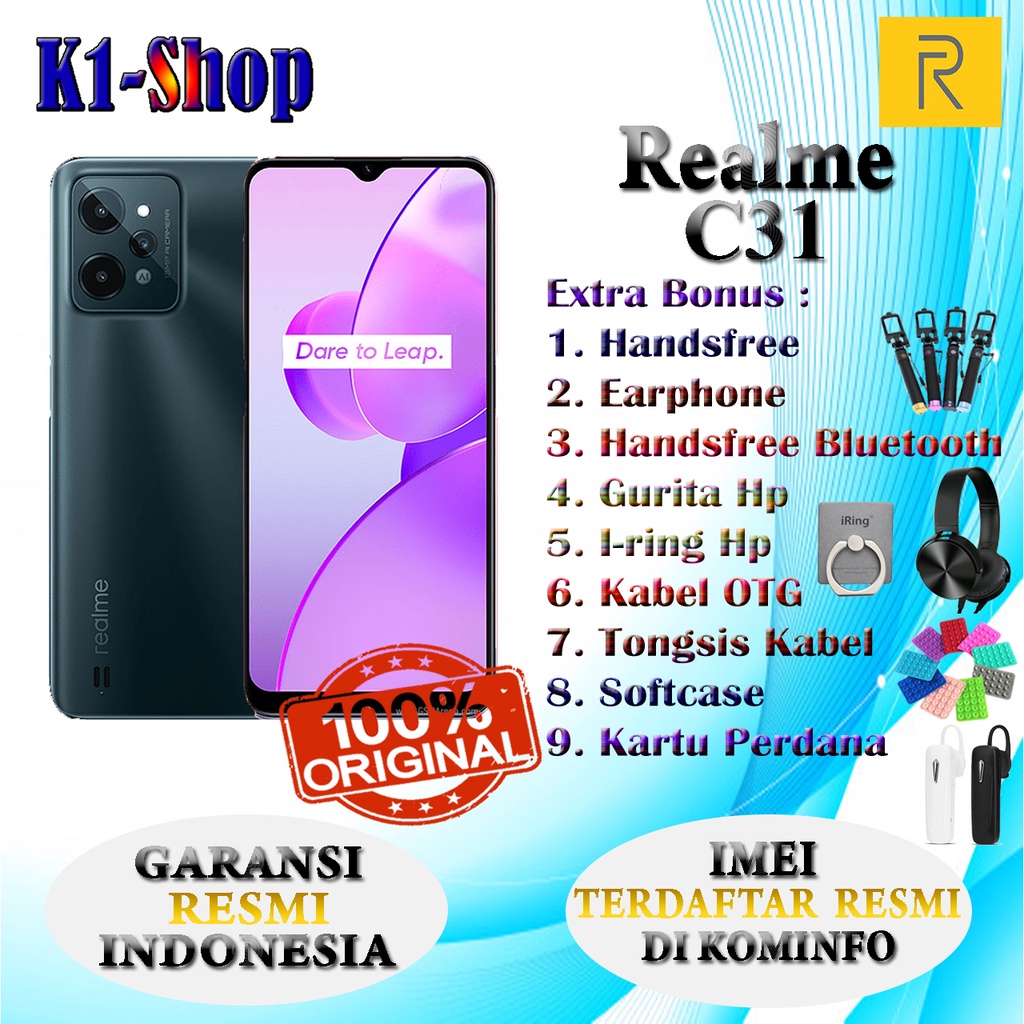 HP BARU REALME C31 RAM 3/32 GB & RAM 4/64 GB GARANSI RESMI REALME INDONESIA