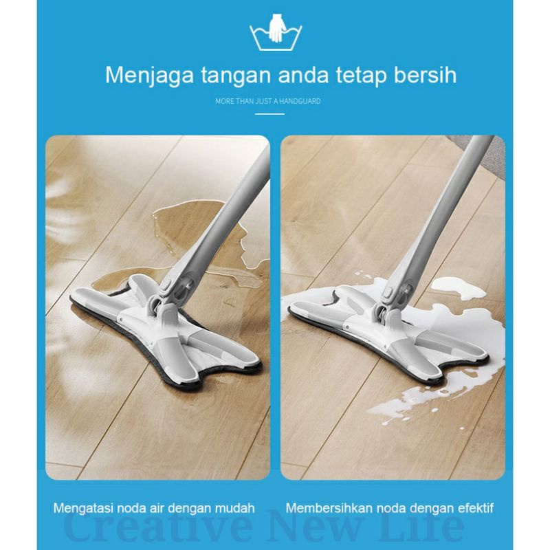 Pel Magic Mop Tanpa Peras X Shape dapat diputar 360 derajat