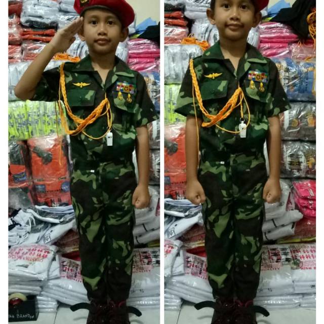 Baju/stelan/kostum profesi karnaval TNI kopasus/baret merah anak TK dan SD