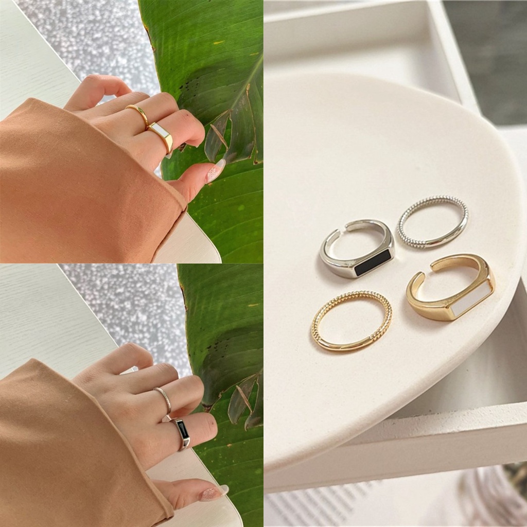 2pcs / set Cincin Jari Telunjuk Desain Simple Gaya Retro Untuk Wanita