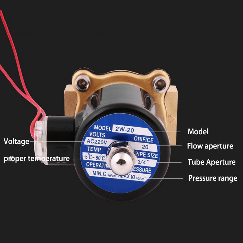 Electric Solenoid Water Valve 220V 3/4 Inch - 2W-200-20 - Black