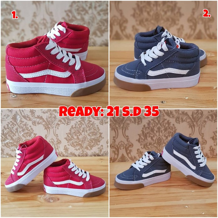 BEST SELLER Vans Sk8 High Merah Anak Impor / Sepatu Anak Laki / Vans Anak - 21 - 22, Merah TERLARIS
