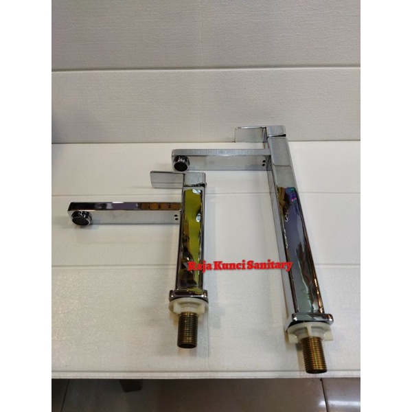 Kran Wastafel Kotak Segi Tinggi/Pendek Brass Chrome/Kran Wastafel Cold Only