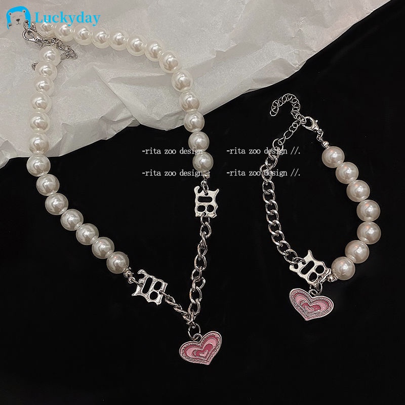 YEEZII Set Kalung Gelang Rantai Liontin Hati Mutiara Warna Silver Untuk Wanita