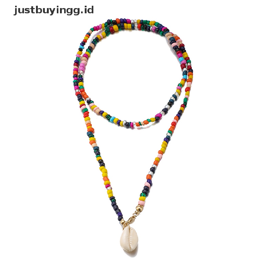 Kalung Choker Klavikula Lapisan Ganda Hias Manik-Manik Kerang Warna-Warni Gaya Boho Untuk Wanita