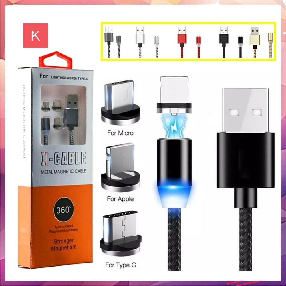 ANG Magnetic Charger Cable 3 in 1 Iph/lightning Micro Type-C USB Kabel Cas Magnet