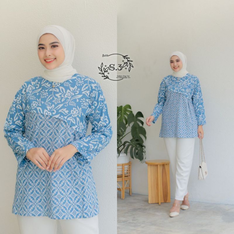 tey-17 Batik wanita ASJ SA HRB026 Kenongo Kemeja Tosca Pendek-5
