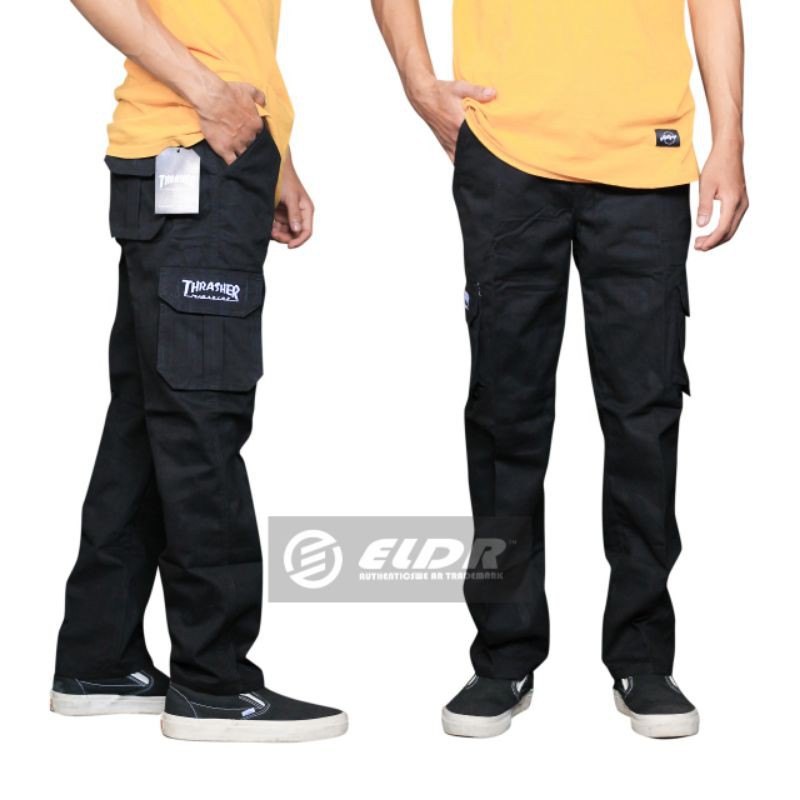 Celana Pria Cargo Panjang Thrasher 28 sd 34 Catton Twill Celana Outdoor Hiking-hitam