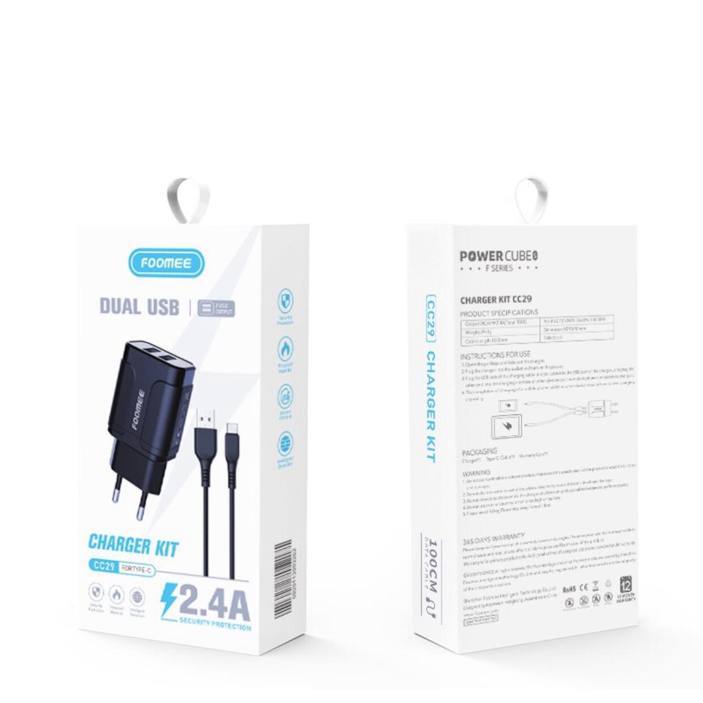 CHARGER TIPE C 2USB 2.4A FOOMEE CC29 QUALITY PREMIUM