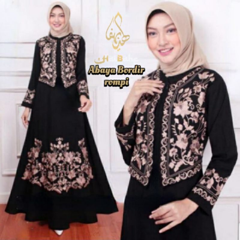 Abaya Bordir Turkey Rompi Bahan Jetblack Saudi