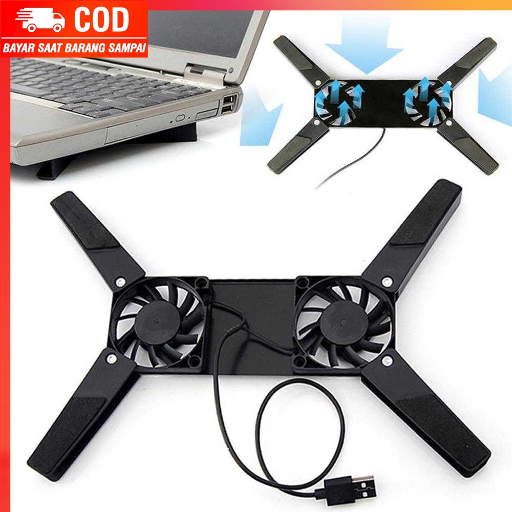 (100% BARANG ORI) Elenxs Notebook Cooling Pad Lipat Portable X Stand Dual Fan - 818