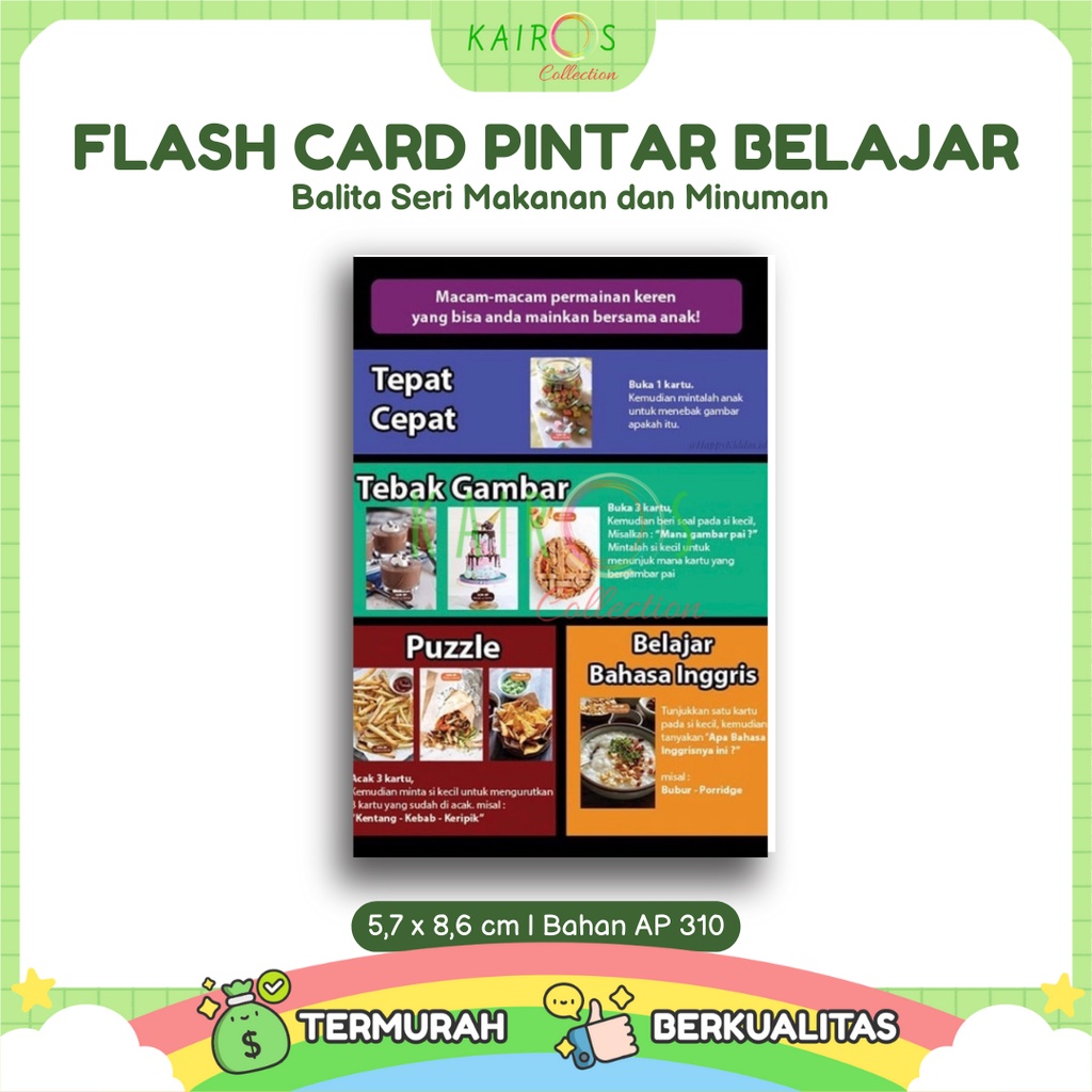 Flashcard /Flash card Kartu Pintar Belajar Balita Seri Makanan dan Minuman