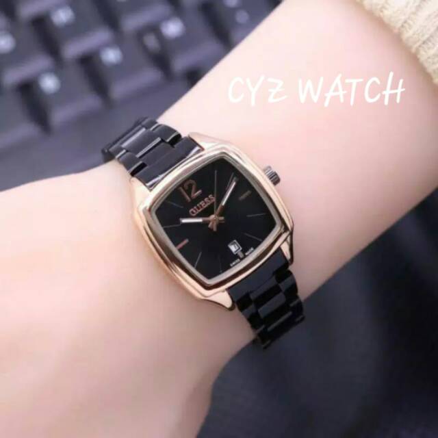 Jam Tangan Wanita Elegan Exclusive GUESS PARIS Premium Watch Black Rosegold