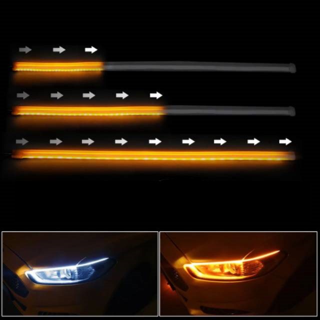Lampu LED DRL Alis Mobil 30 45 60 Flexibel Sen Sein Flexible 2 Warna Set