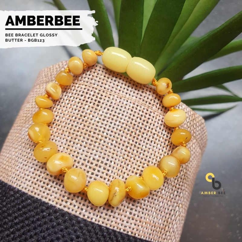 Gelang Amber Baltic Anak Premium Glossy Butter BGB123 By Amber Bee